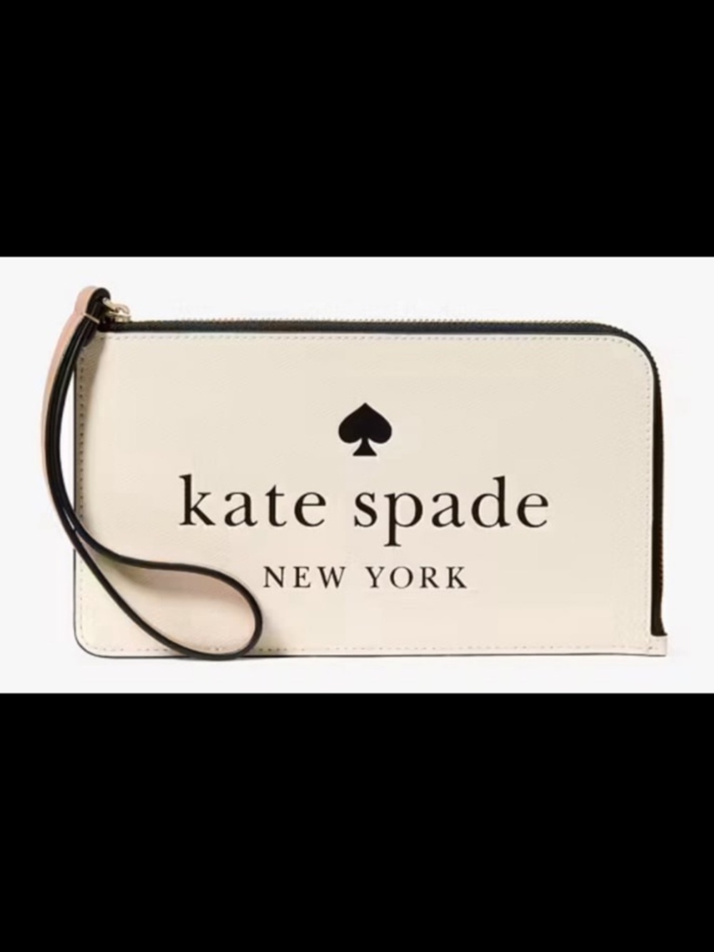 Kate Spade Lucy Wristlet Large Logo Cream Black Zip Pouch NWT Rare